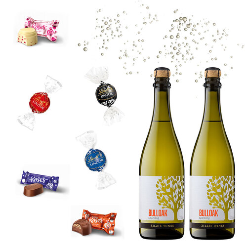Two Sparkling Wine and Chocolates in Premium Cardboard Gift Box